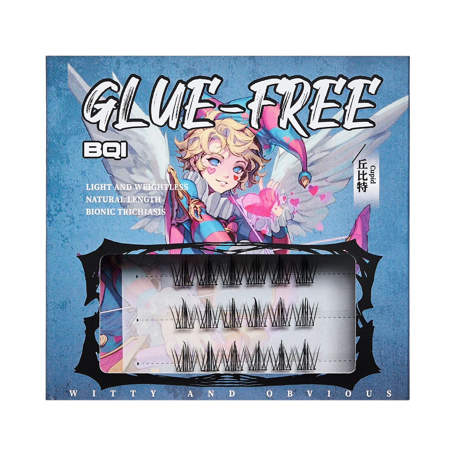 BQI 36 Cluster Werewolf Series Ciglia finte senza colla Trucco cosplay Arricciatura naturale Ciglia superiori con stelo trasparente autoadesivo