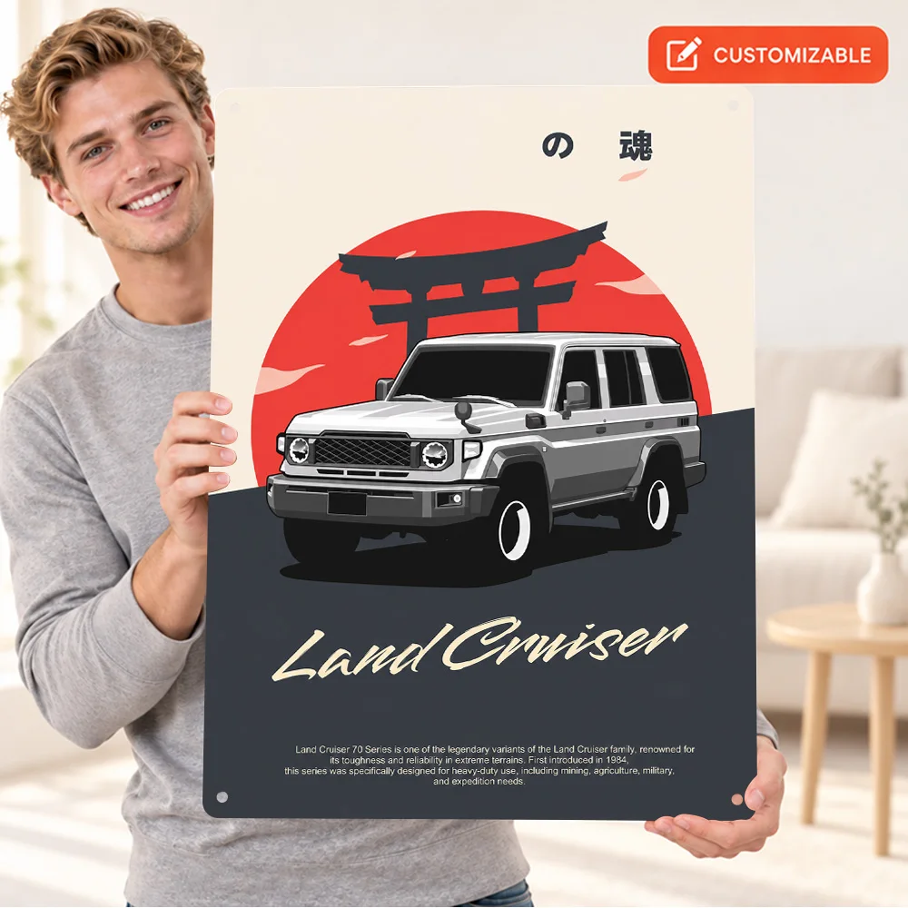 Japanese Land Cruiser 70 Series SUV Textured Metal Poster Personalized Aluminum Sign Ukiyo E Style Wall Art For Home Garage