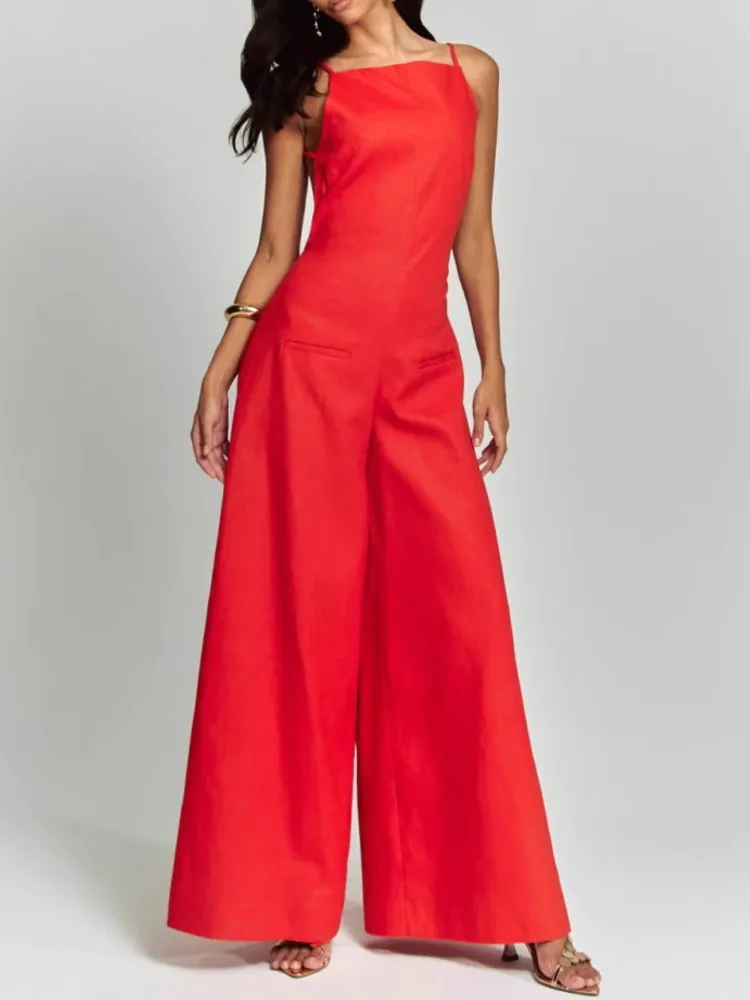 الربيع الحمالات أكمام حللا المرأة موضة عطلة فضفاضة مثير عارية الذراعين واسعة الساق السروال القصير بسيط بلون بلايسوت