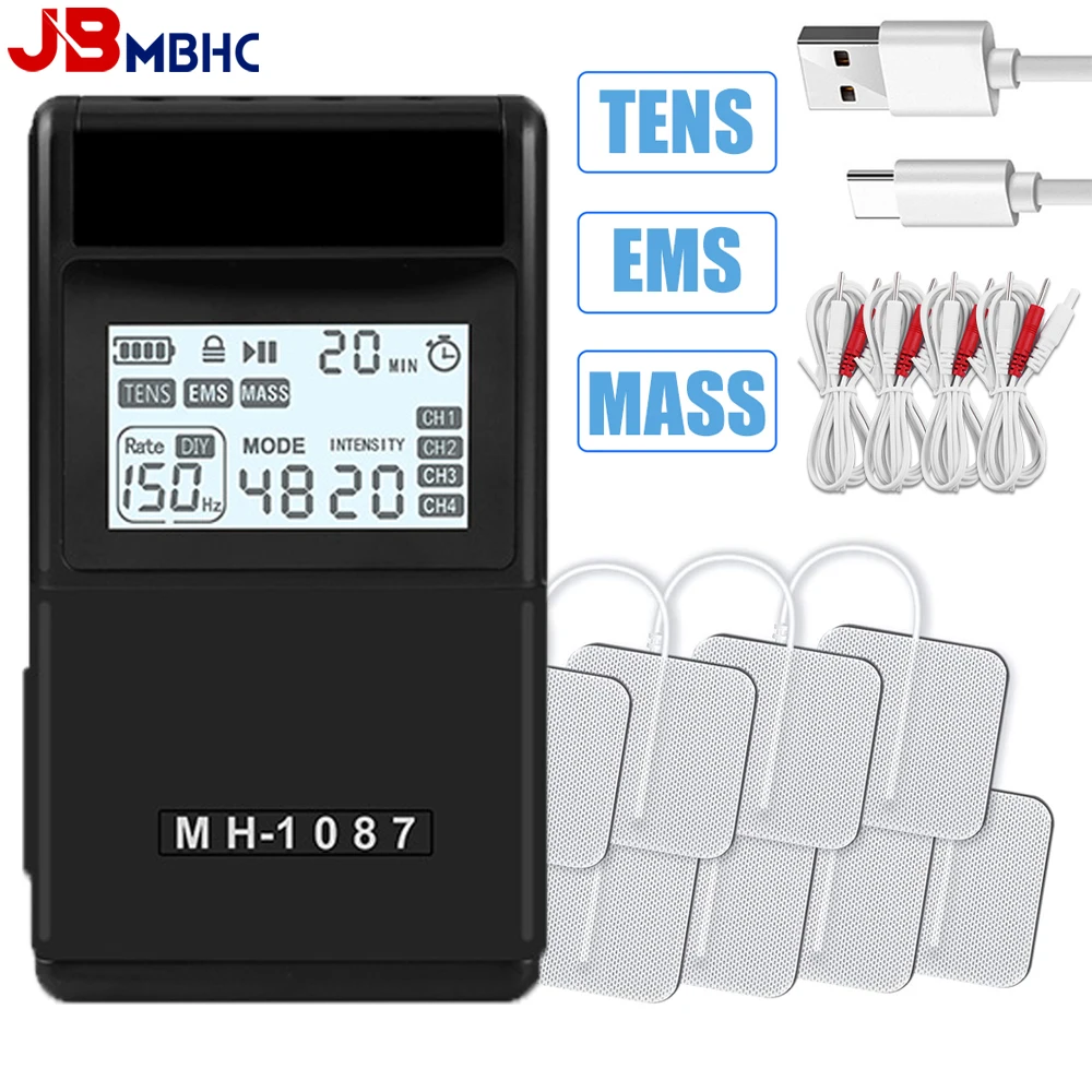 

4-Channel Rechargeable TENS Unit EMS Muscle Stimulator for Back, Shoulder, Leg & Arm Pain Relief - Professional Massage Machine