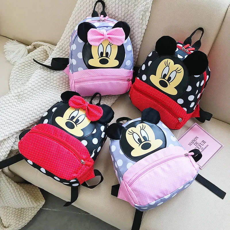 MINISO Disney Cartoon Backpack Baby Boys Girls Minnie Mickey Mouse Children Lovely Schoolbag Kindergarten Schoolbag Kids Gift