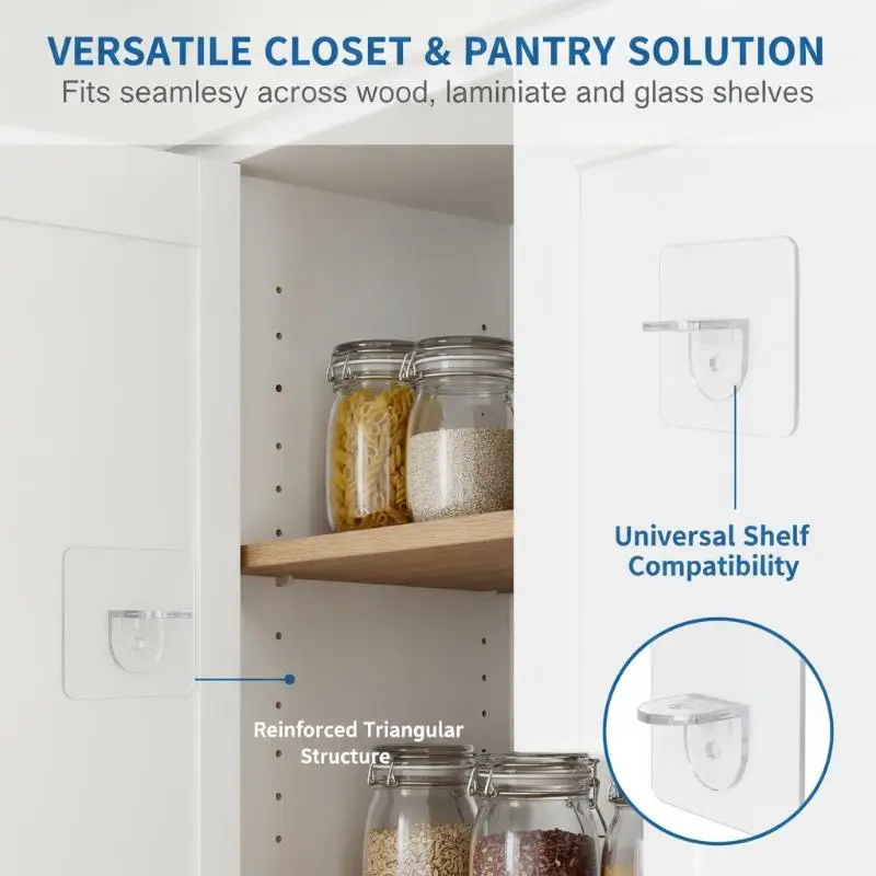 Tool Free Self Adhesive Shelf Support Bracket 4/10Pcs No Drill Layer Board Holder for Closet Cabinet Home Organization