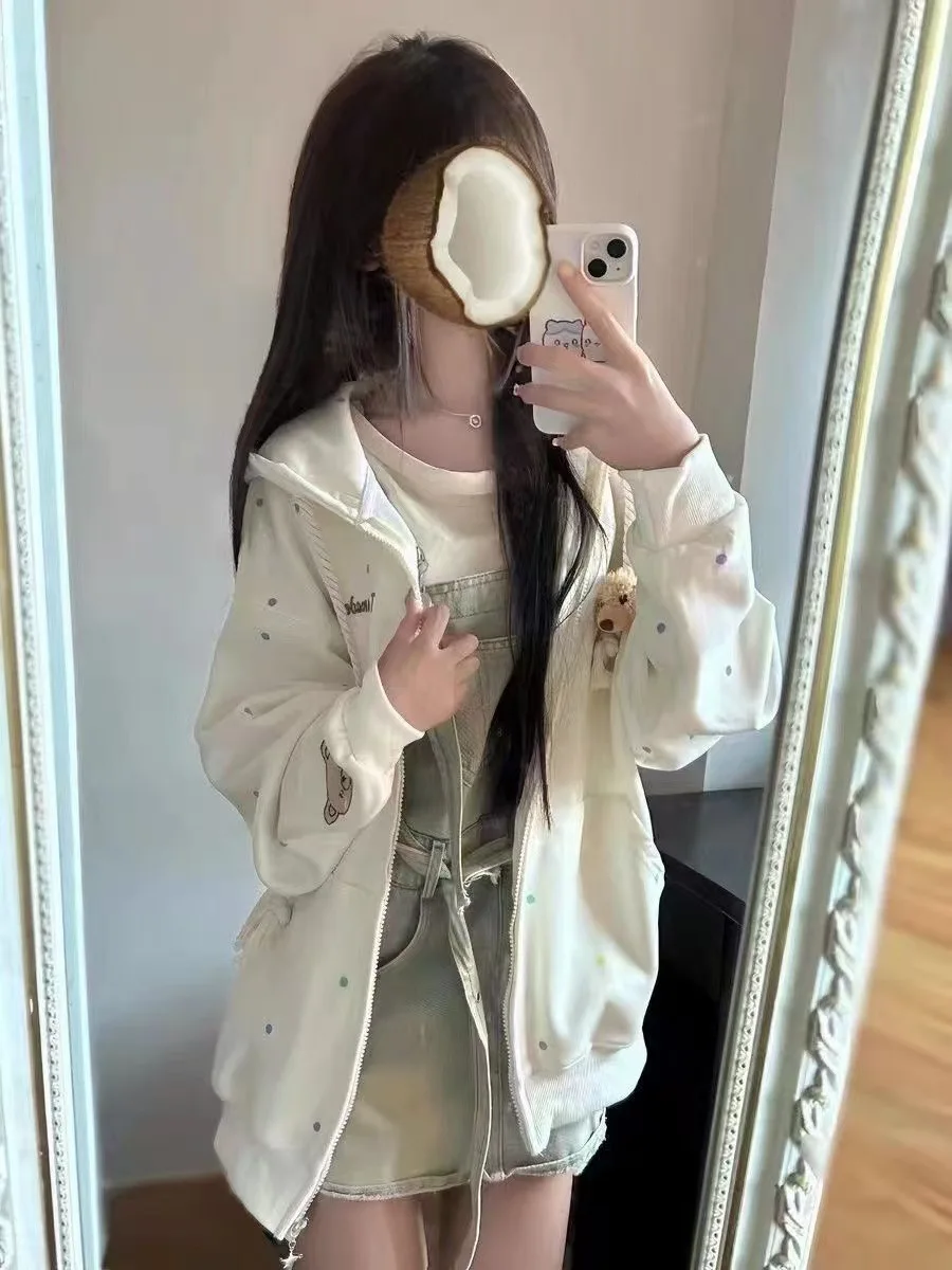 عارضة نمط البولكا نقطة الدب طباعة البلوز أوائل الخريف جديد الهيب هوب كسول أعلى طويلة الأكمام بولو طوق آخر النسيج السيدات Sw...