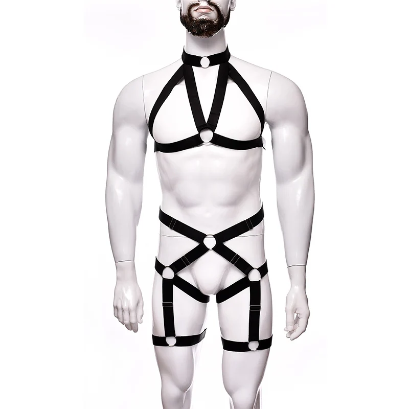 Sexy Elastic Men\'s Harness Halter Neck Male Hollow Out Lingerie Body Chest Adjustable Harness Garter Men Bondage Costume