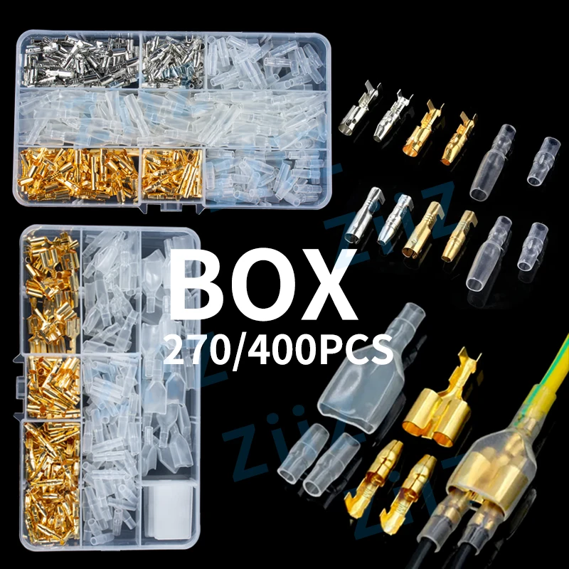 270/400 sztuk w pudełku 4.0 bullet zaciskany terminal samochodowy przewód elektryczny średnica złącza 4mm żeński + męski + obudowa zacisk do tłoczenia na zimno