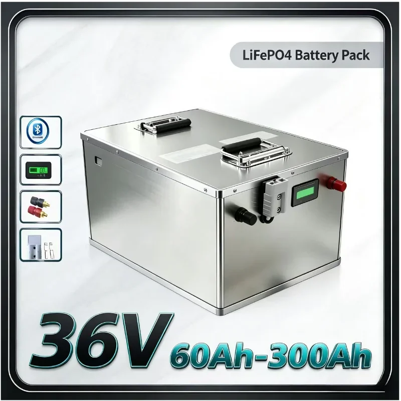 36V LiFePO4 Battery Pack 60Ah-300Ah, Built-in BMS Safety Monitoring. 43.8V Charger Included, Deep Cycle Lithium Iron Phosphate B