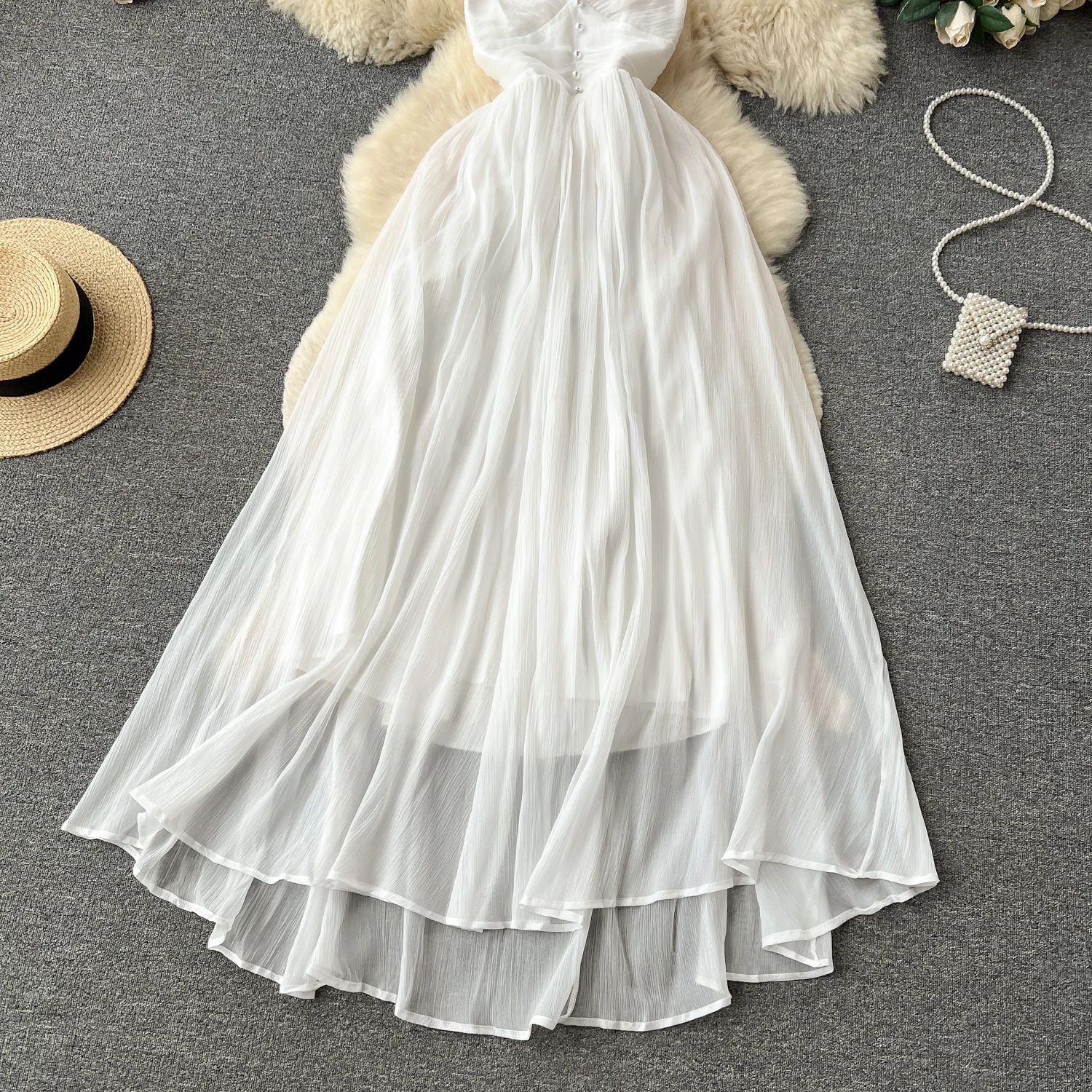 夏の新作レディーススリムVネックガウン、セクシーな露出度、細見え、ハイウエスト、Aラインロングドレス...