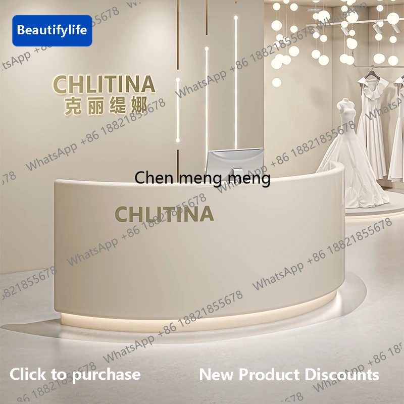 

C85 Arc Shaped Front Reception Counter Desk Beauty Salon Reception Business Cash Register Design Hotel Industrial