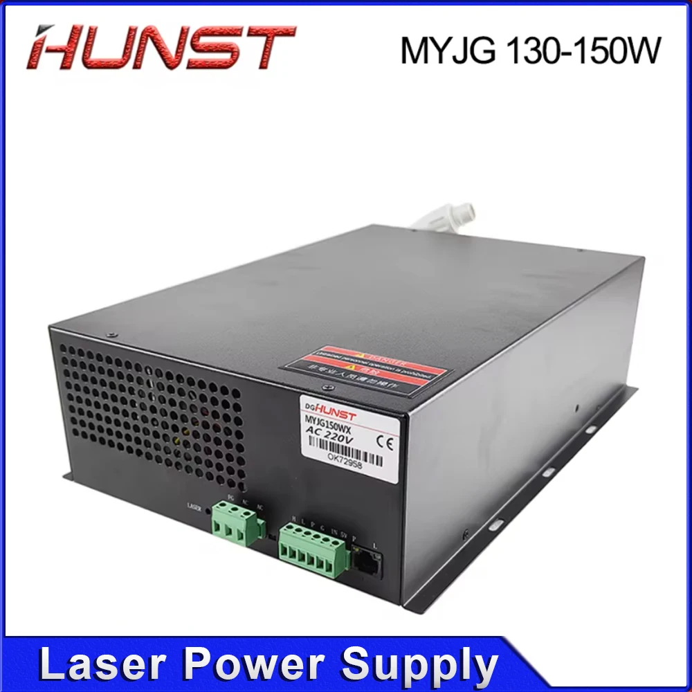 Zasilacz laserowy CO2 Hunst 130W MYJG-150W, odpowiedni do maszyn grawerujących i tnących CO2 o mocy 130~150W, do tub szklanych.