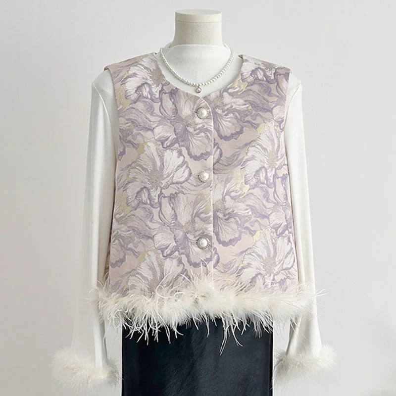 

Новый китайский Sle национальный тренд страусиные перья с вышивкой Svel круглый жилет Ne женская верхняя одежда Jaet Commute Sle