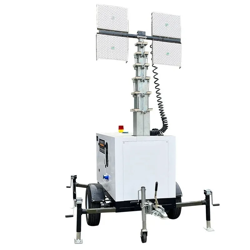 Traction trailer mobile lighthouse flood control emergency night hydraulic lift lighting vehicle