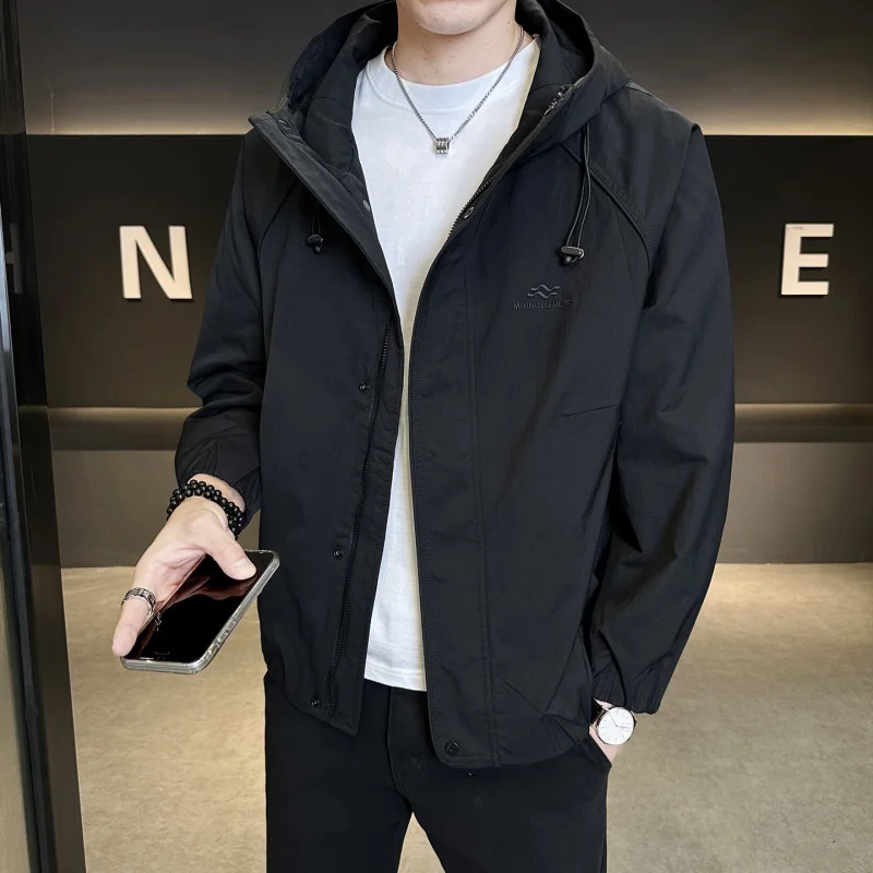 

Casual Men's Hooded Jaet Pure Color Versatile Outerwear Faionable Spring Autumn New Arrival Workwear Stand Fit Polyest...