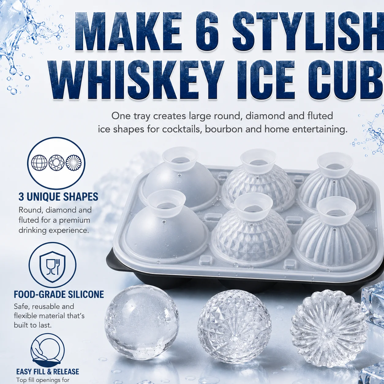 1/2 Pack Large Whiskey Ice Cub - огляд і ціна Ice Mold Sphere