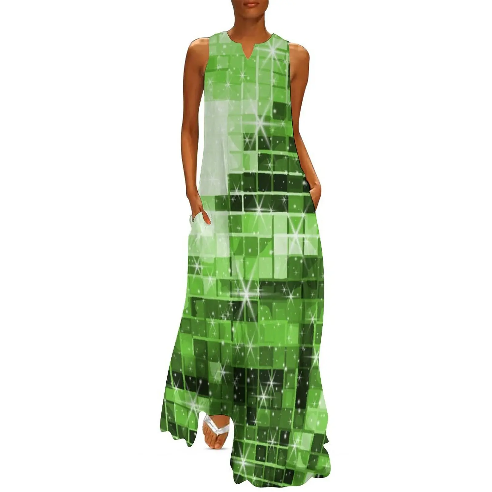 Twinkle Green Disco Ball Pattern Long Dress Womens dresses women party dresses