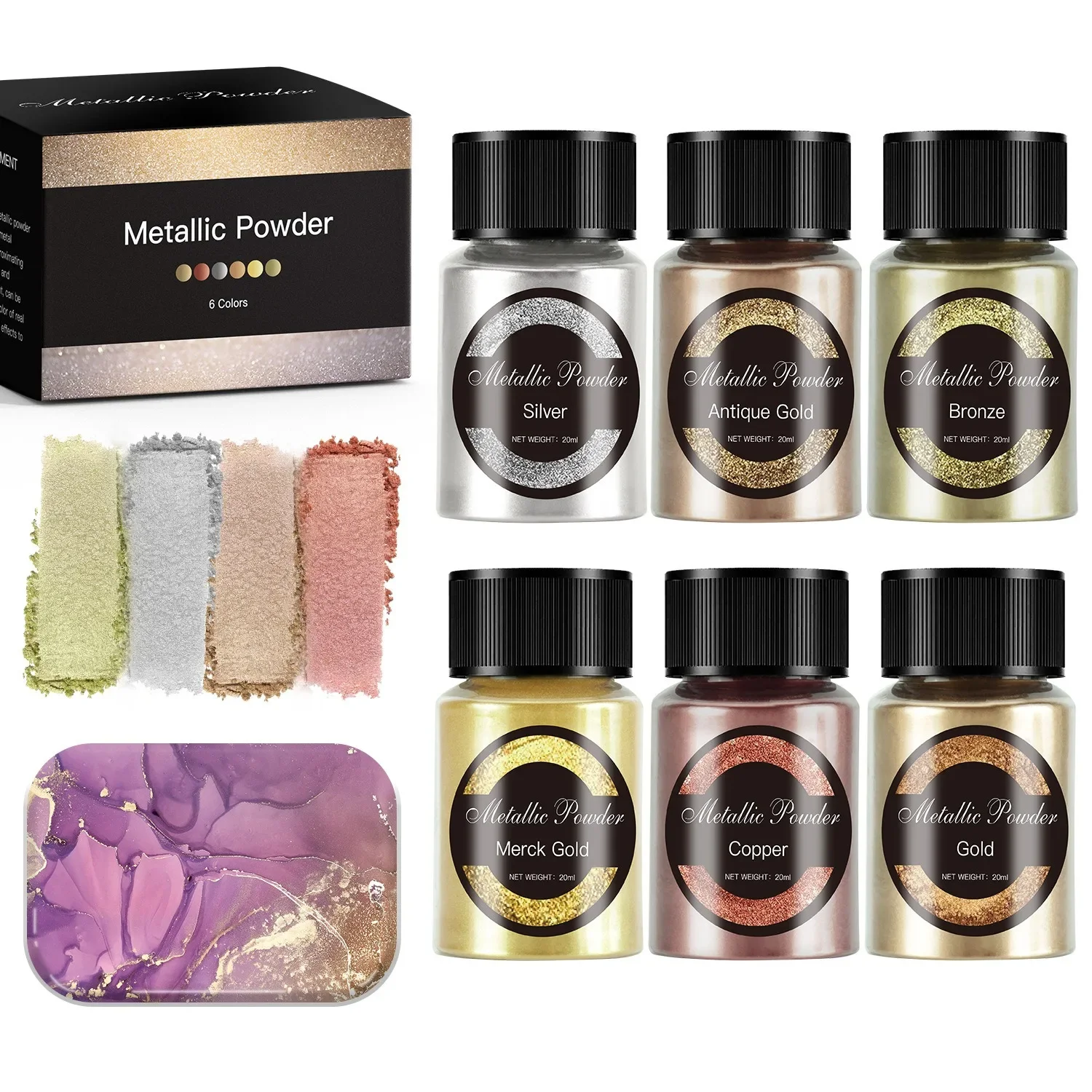 

Hot-Selling 6-Color Marble Metal Powder Silver, and Copper Powder Set DIY Resin Crystal Screen Printing Gold