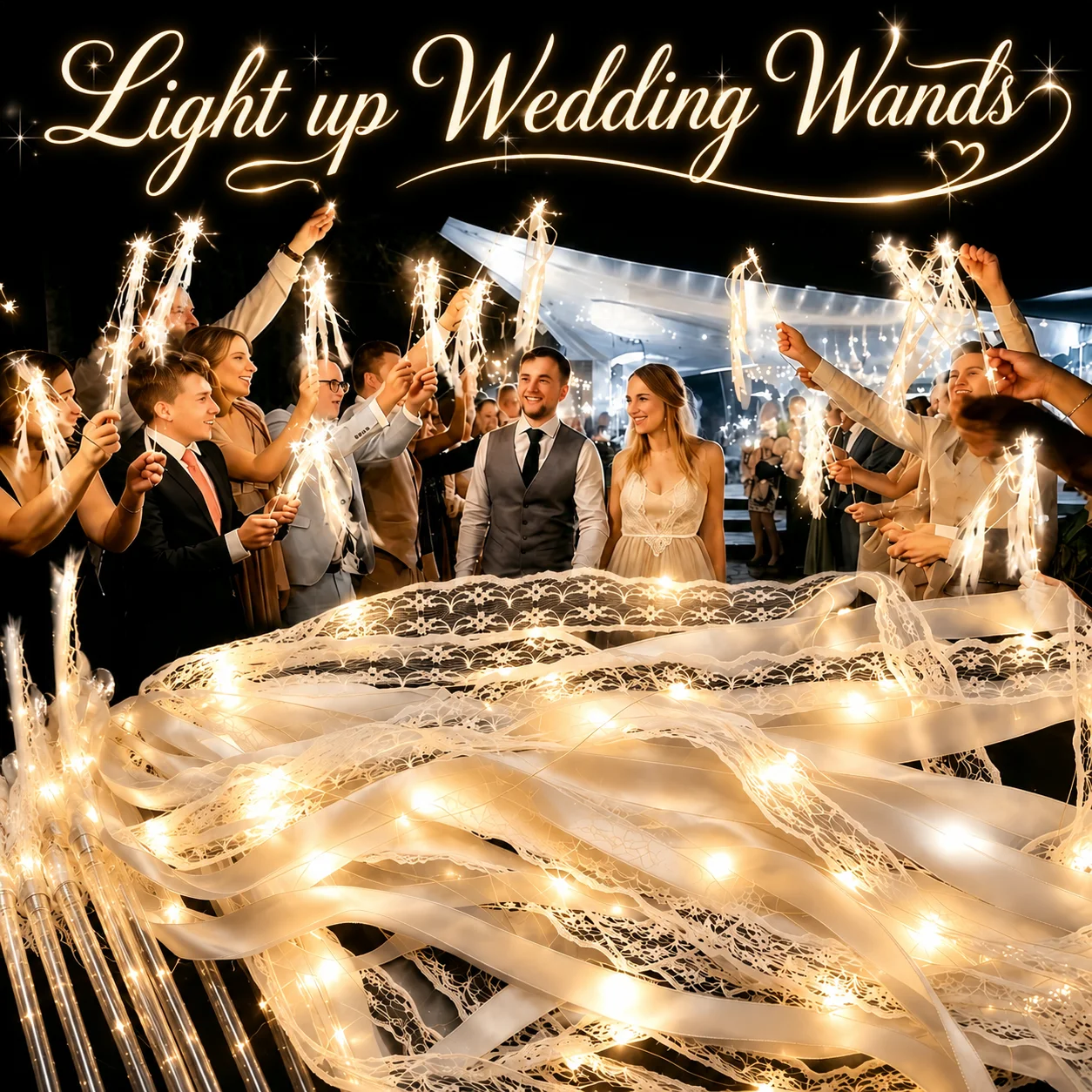 

30-120Pcs Light up Wedding Wands LED Ribbon Sparklers Wedding Send off Wedding Dance Floor Props Wedding Party Favors