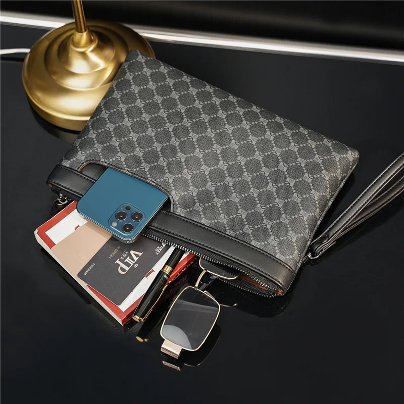 Vintage Printed Clutches Men Fashion Design Hanbags Men Clutches Luxury Business PU Leather Hand Bags Male Clutch Envelope Bag