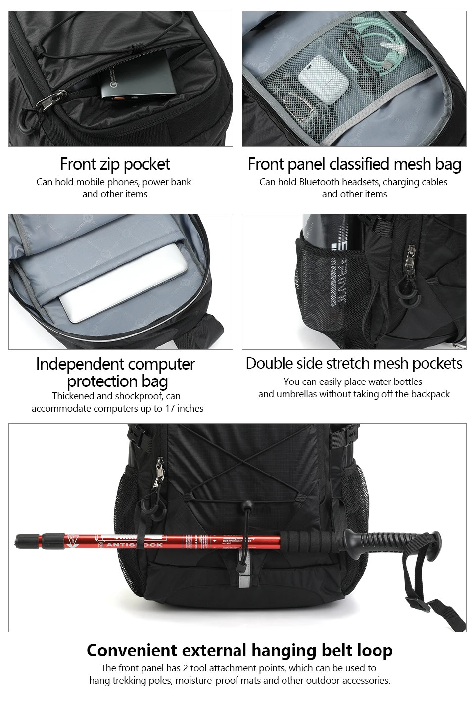 Tigernu Kletterrucksäcke für Herren, Outdoor-Tasche, wasserdichter Reiserucksack für Damen, leichter Sport-Rucksack für Herren, Wandertasche, Rucksack – Detail 9