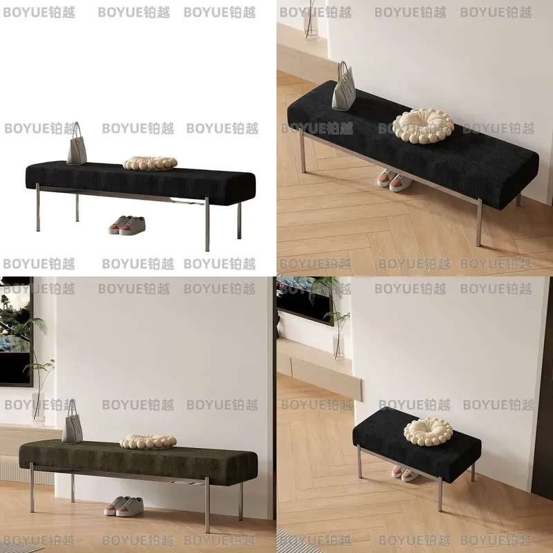 for Nordic Style Simple Corduroy Home Shoe Stool Light Luxury Clothing Store Bench Bedroom Long Bedside