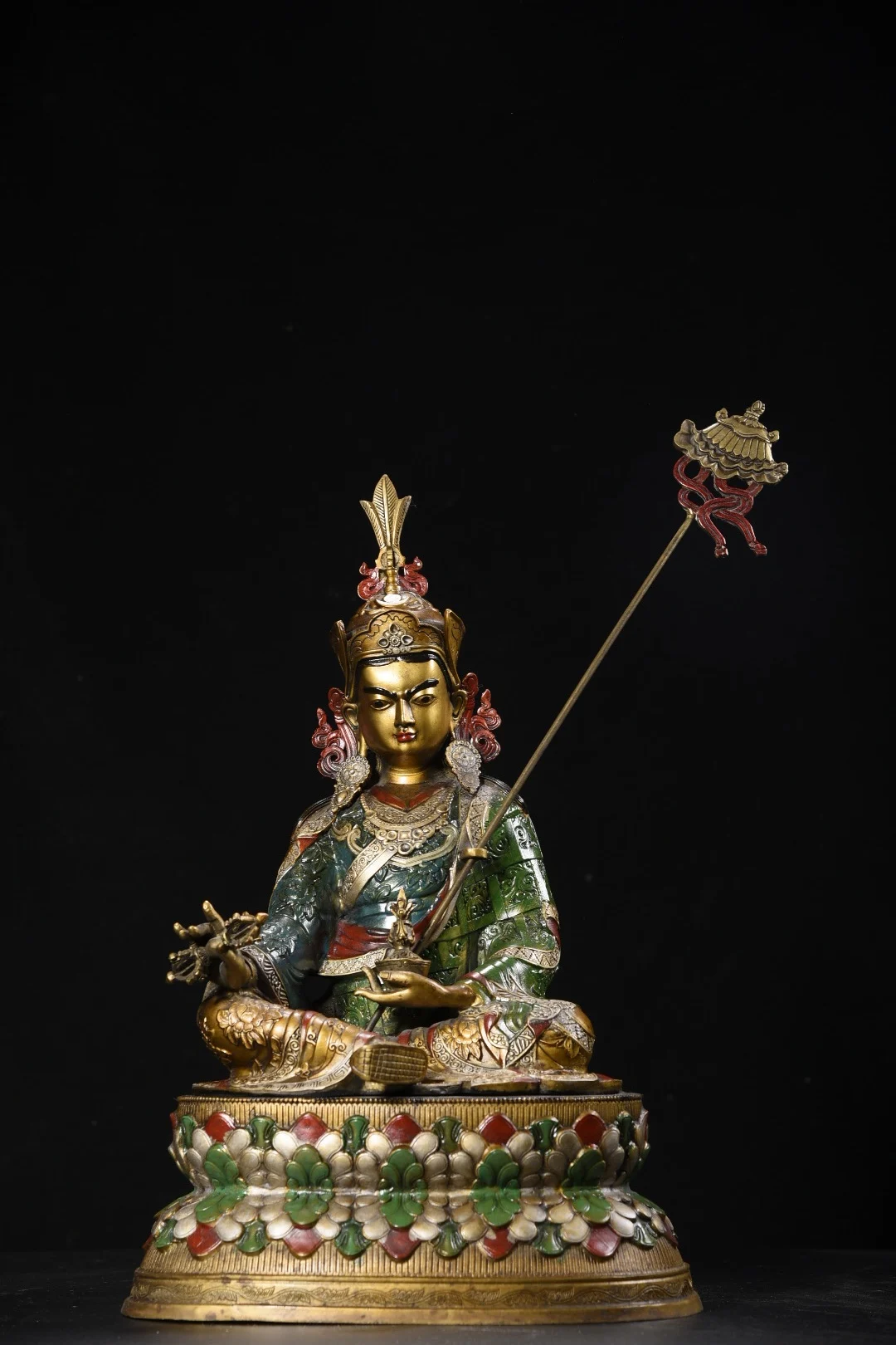 

17 "Кизян народная коллекция старая бронзовая окрашенная гуру Ринпоче Сидящий Будда Лотос ТеррасаPadmasambhava Зал поклонения