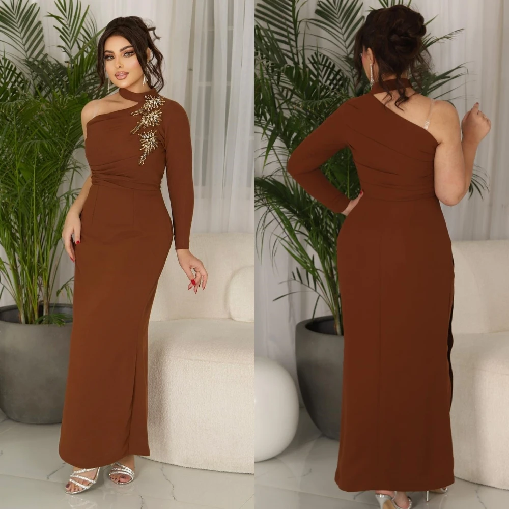 Vestido de baile com strass, vestido de baile, Arábia Saudita Prom Jersey, coluna de festa, vestido de um ombro para ocasiões personalizadas, vestidos Midi