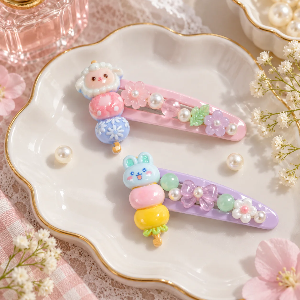 Wholesale Cute Animal Dango Skewer Resin Charms for DIY Phone Cases Hair Clips and Craft Decoration
