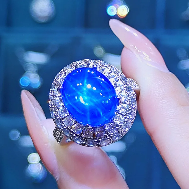 

Luxury 4 Carats Blue Agate Gemstones Diamonds Rings for Women Ladies' Exquisite Party Fine Jewelry Fashion Celebrity Party Bands
