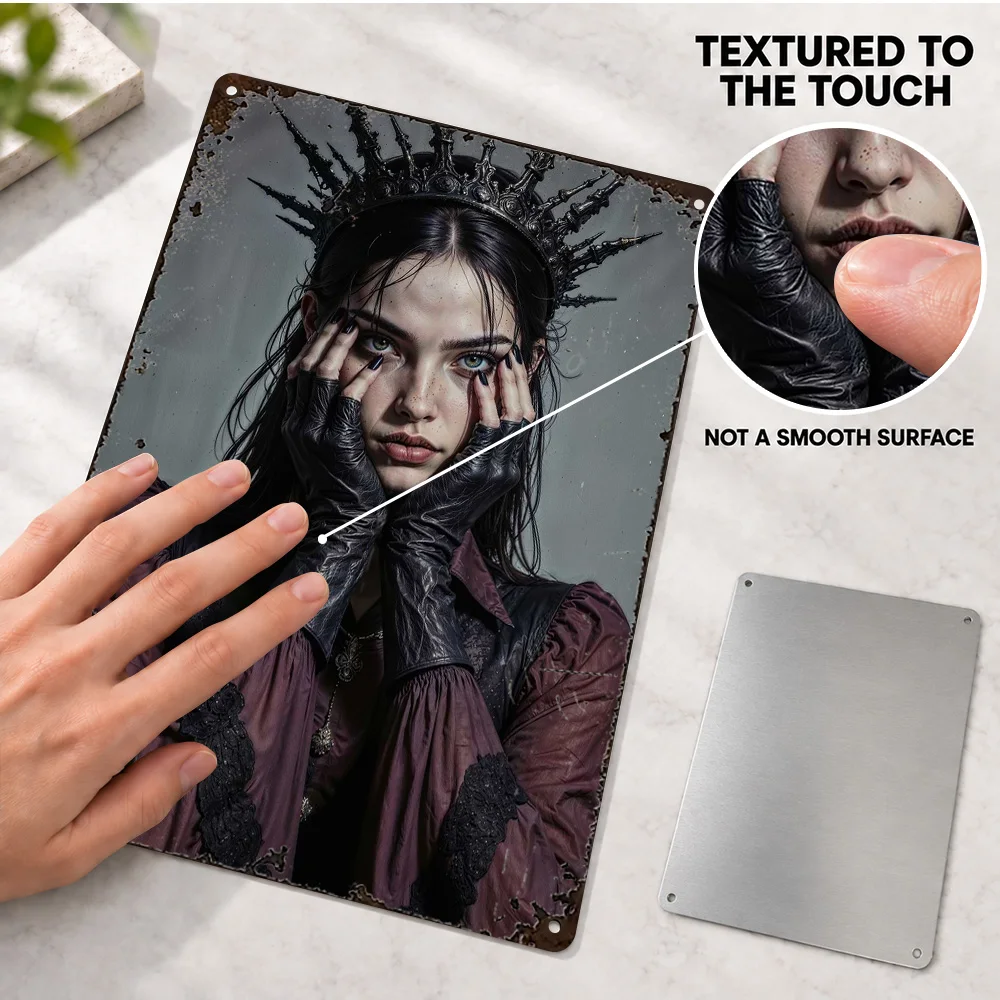 Goth Queen Spiked Crown Textured Metal Poster Personalized Aluminum Sign Gothic Digital Portrait Wall Art In Home Reading Corner