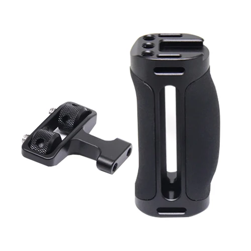 Imagen 2 del producto Empuñadura lateral de aluminio Probty para jaula de cámara DSLR con soporte de zapata fría, orificios roscados, dirección cambiable