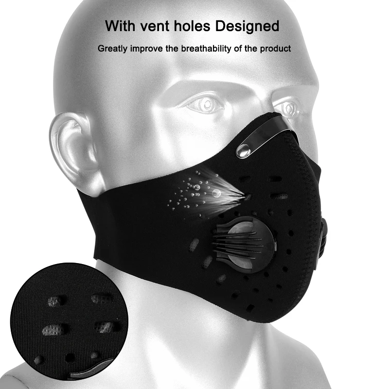 Reusable Face Mask Valves Neoprene Outdoor Cycling Riding Activate Carbon Filter