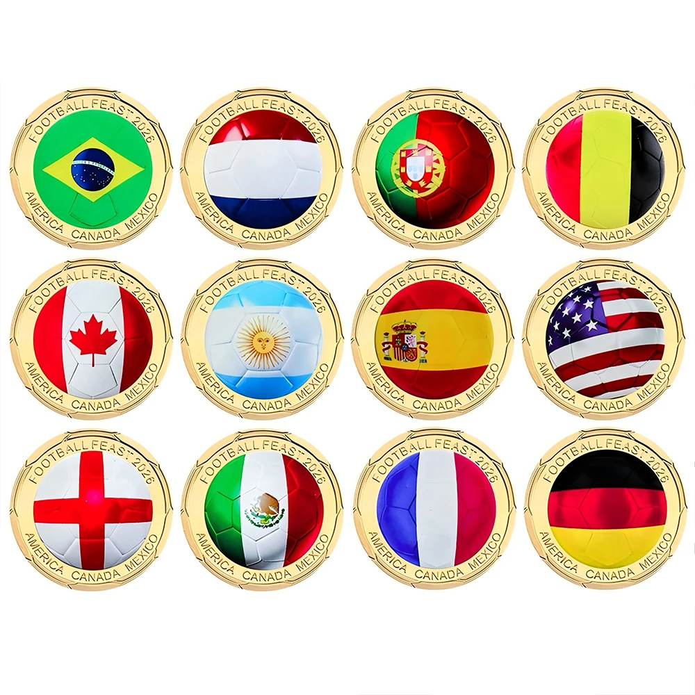 2026 12 Nations US Canada Mexico World Football Game 3D Gold Plated Coin Fine Art Craft Souvenir Collectible Holiday Gift