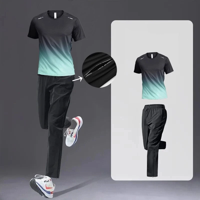 Daily Fitness Gradient Short Sleeve Running Training Sport Set Summer Lightweight Stylish