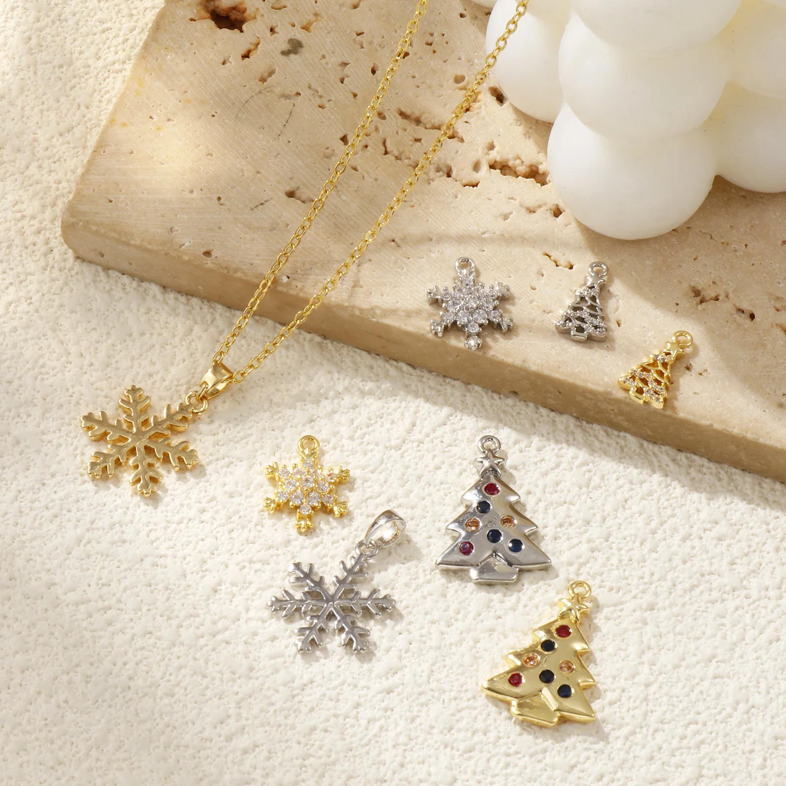 2 قطعة النحاس ومكعب زركونيا عيد الميلاد سحر ندفة الثلج شجرة عيد الميلاد المعلقات ل عقد دي اي واي سوار صنع المجوهرات #5