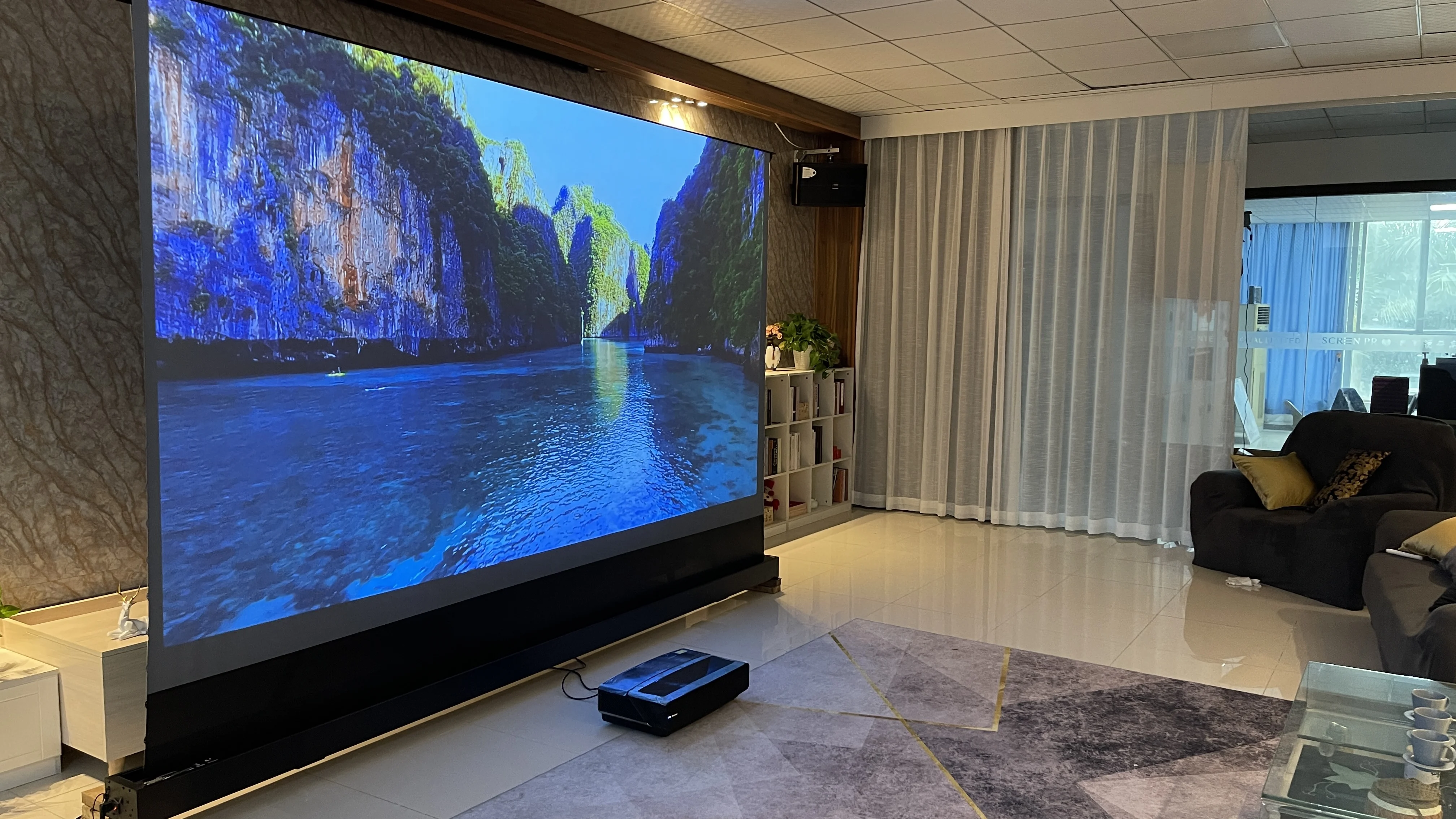 TOPMEIJIA 135-150 Inch Motorized Floor Rising ALR Projection Screen For Fengmi Xiaomi Wemax 4K Ultra Short Throw Laser Projector