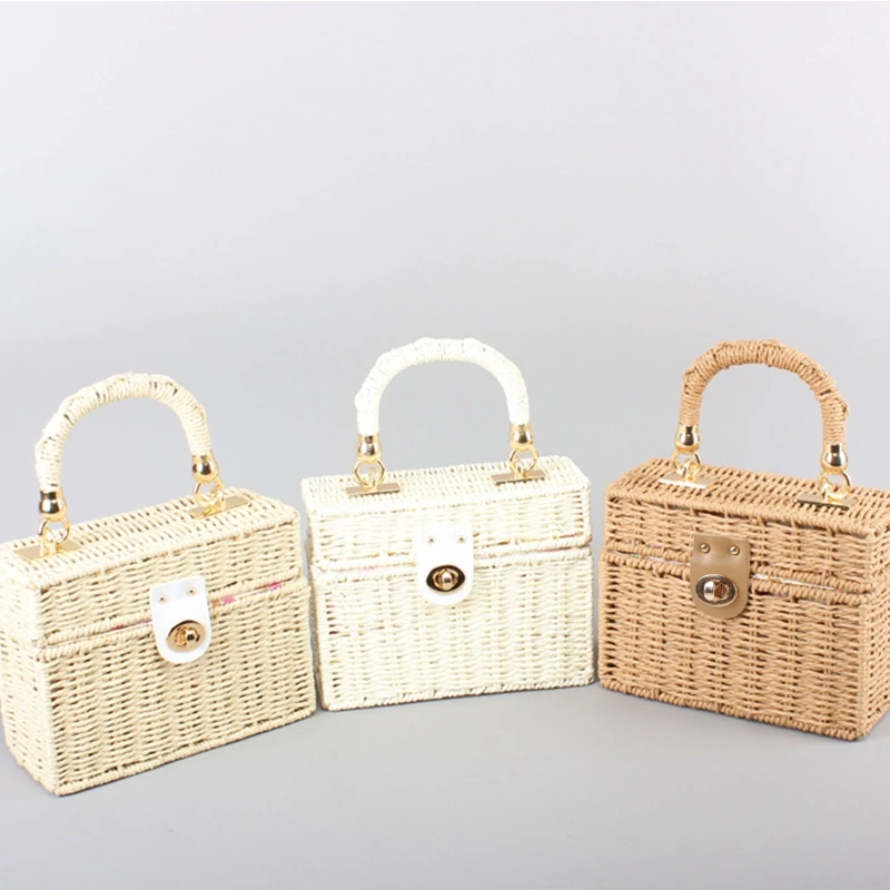 E74B Delicate Casual Stro Schoudertas Zomer Handgemaakte Bag Handtas Vierkante Box Tas Cadeau voor moeder dochters