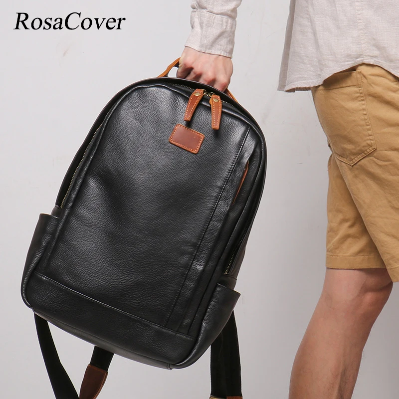 

Men's Travel Backpack Top Layer Cowhide Leather Business Casual Backpack Satchel School Bags Man Laptop Handbag Mochilas