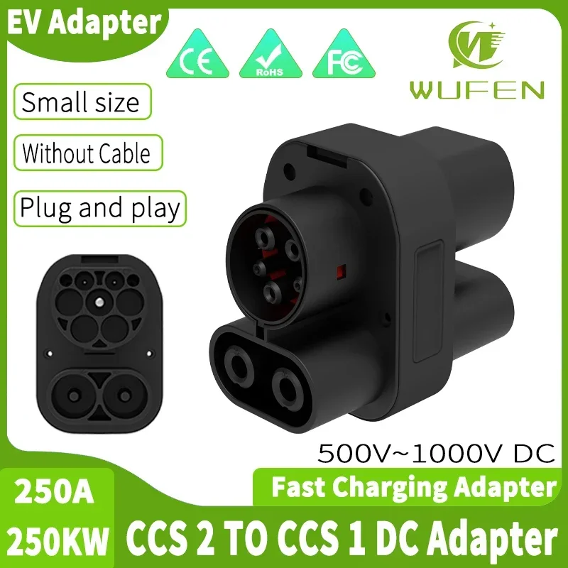 WUFEN EV Charging Station CCS2 Adapter to CCS1 Car 250KW 1000V DC Electric Vehicle Charging Connector CCS2 to CCS1 Adapter