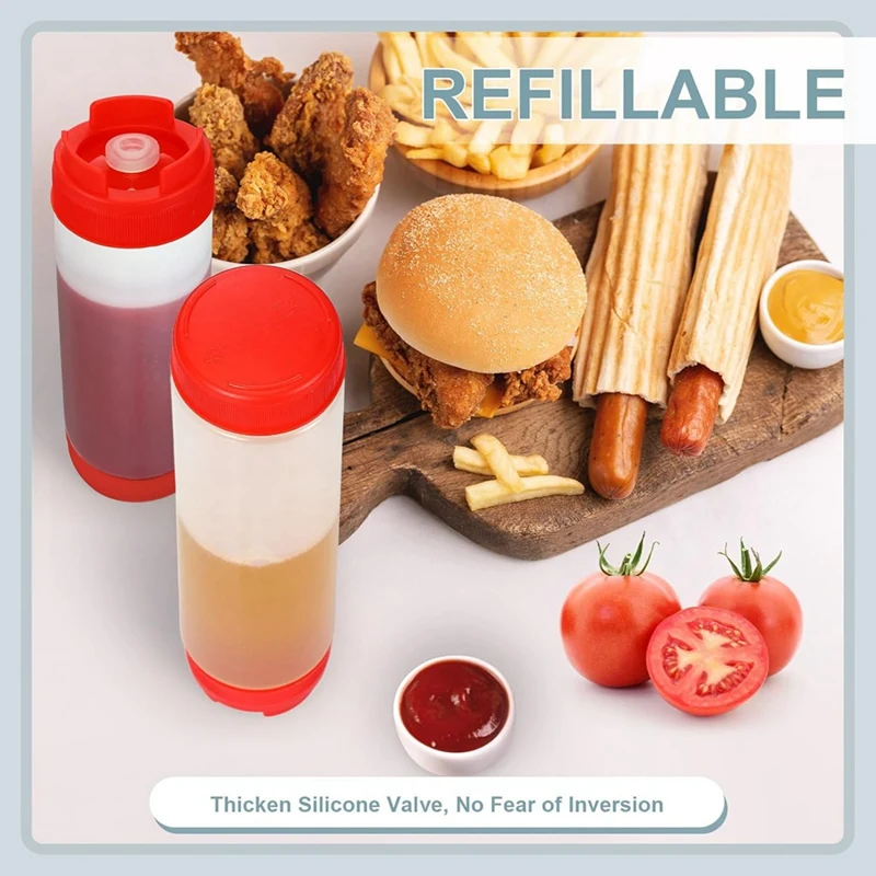 16 Oz Inverted Plastic Squeeze Bottles, Refillable Tip Large Valve Dispenser Condiment Squeeze Bottle for Sauces Ketchup-A09G view 3