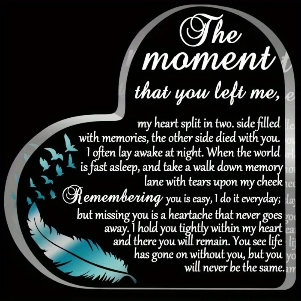 CIFBUY AcrylicHeartMemorial Keepsake Sympathy Funeral Gift Bereavement Paperweight Home Office Desk Decor Inspirational Wall Art
