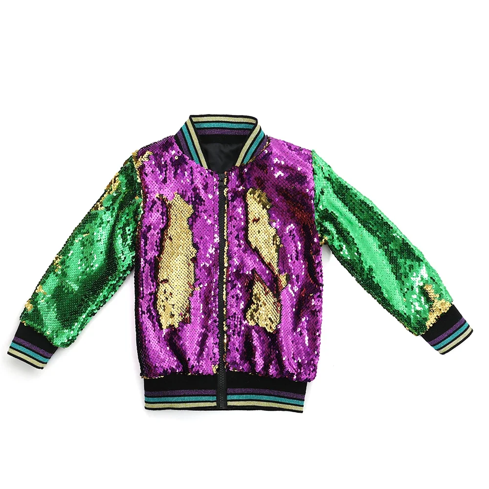 Ruffkids Mardi Gras Mommy And Me Matching Girls Women Outerwear Spring Fashion Long Sleeve Tops Zipper Coats Kids Sequin Jacket