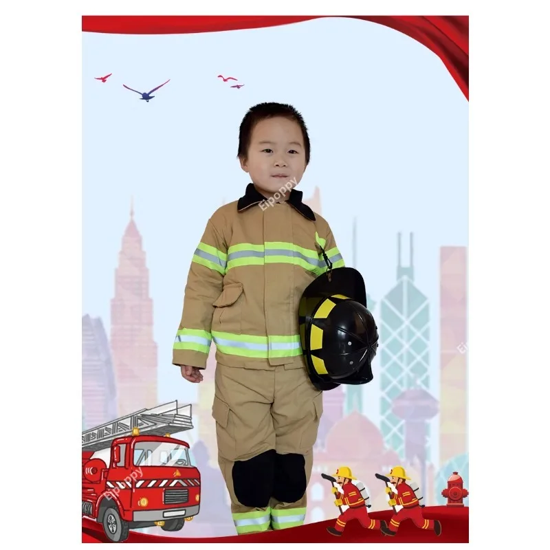 Fireman Cosplay Costumes Cotton Linen Fancy Halloween Party Firefighter Uniform Boys Role Play Cos