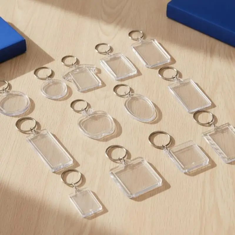 Blank Clear Acrylic Photo Frame Keychain Rectangle DIY Insert Split Ring for Baby Shower Memory Souvenir Giveaway