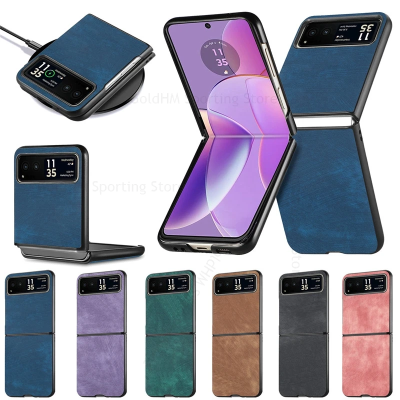 

Solid Color Leather Phone Case For Motorola Razr 60 Ultra Hard PC Tough Back Protection Cover For Moto Razr 50 40 60 Ultra Funda