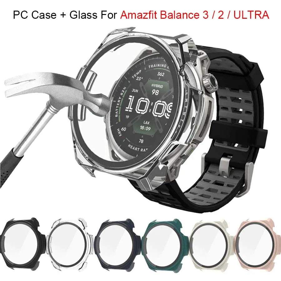 Glass+Case For Amazfit Balance 3 2 Tempered Glass Screen Protector Hard PC Protective Bumper For Amazfit Balance Ultra Accessory