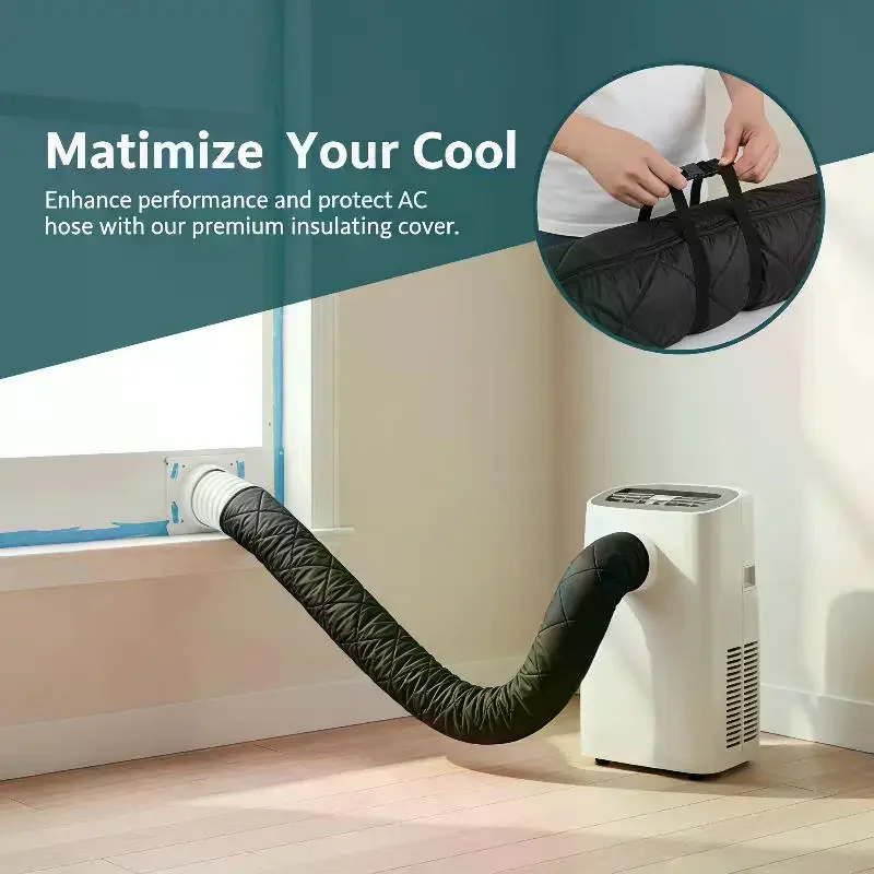 Air Conditioner Hose Cover Heat Insulation Dustproof Adjustable Straps 2 Heavy Duty Buckles for Window AC Unit Hoses