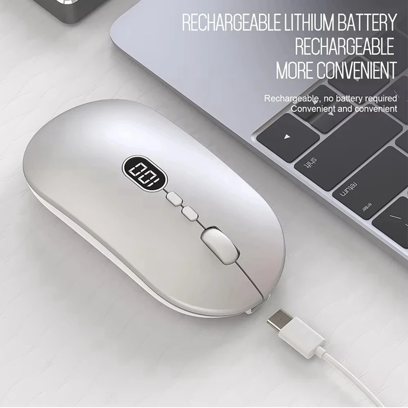 Wireless Computer Mouse With Battery Level Visible Rechargeable 2.4G Portable USB Mouse Silent Click For PC Laptop