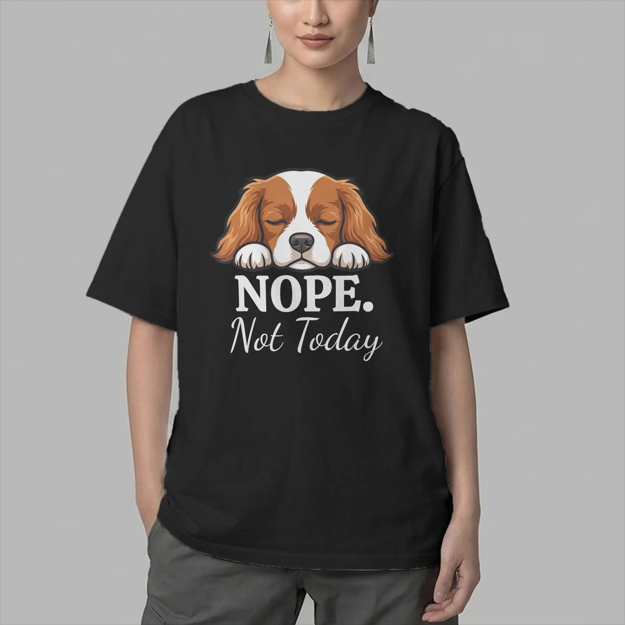Vintage Cute Cavalier King Charles Spaniel Nope Not Today Funny T-Shirts for Men O Neck T Shirt  Short Sleeve Tees Gift Clothing