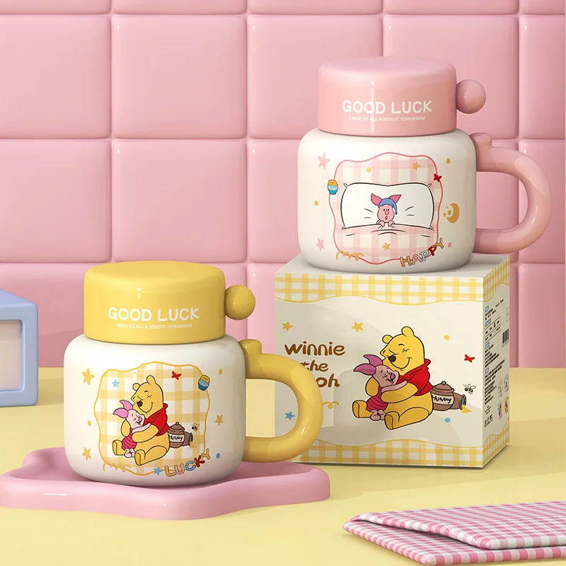 

Cartoon Disney Winnie The Pooh Ceramic Cup Cute Large Coffee Mugs High-quality Appearance with A Lid Office Water Bottle Gift