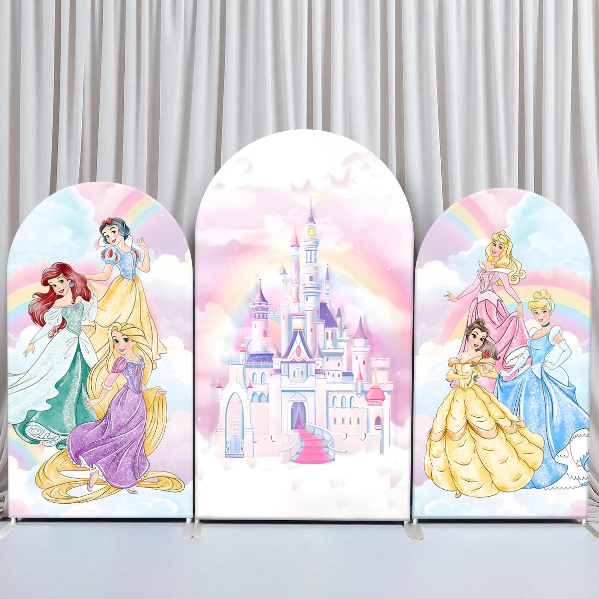 

TB Disney Princess Watercolor Arch Backdrop Cover Castle Rainbow Girl Birthday Party Decor Baby Shower Photo Background Props