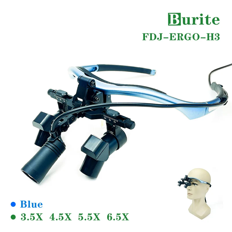 

Burite 3.5X/456X flip-up loupes kepler Binocular Dental Magnifier Surgery Operation with Spotlight Head Light 5W Titanium